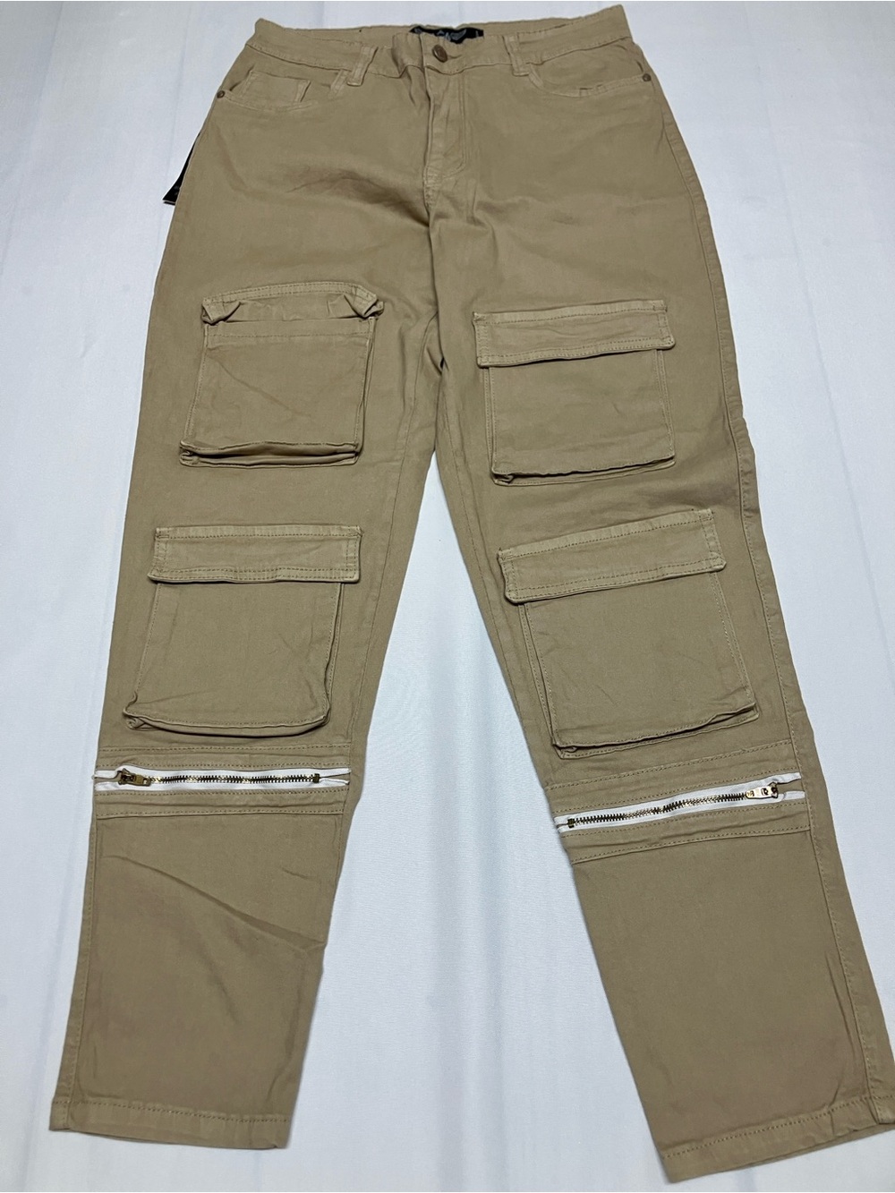 Angels Men's Cargo Pants in Khaki with Knee Zippers